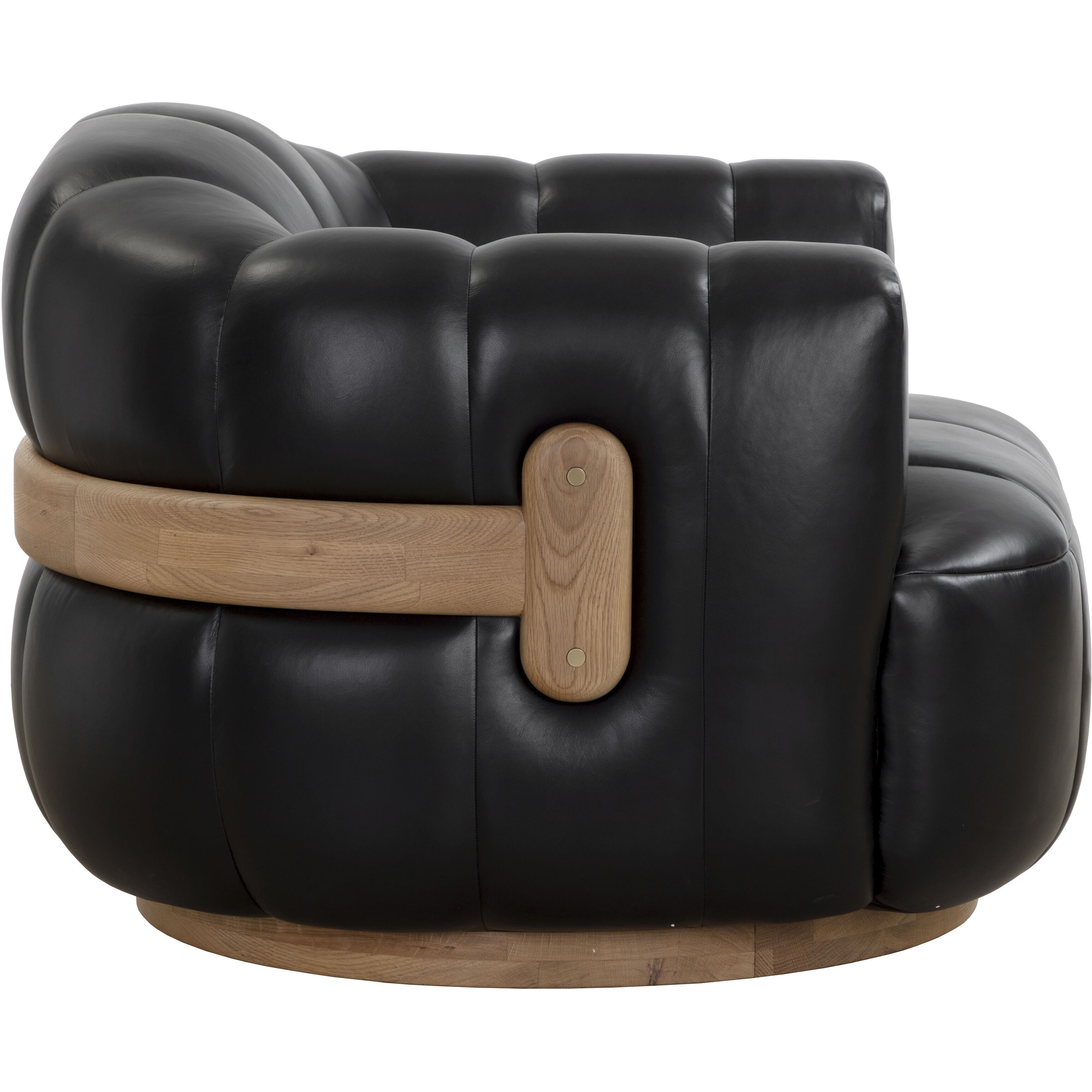 Tadeo Rustic Oak / Vintage Black Night Leather Swivel Lounge Chair, Swivel